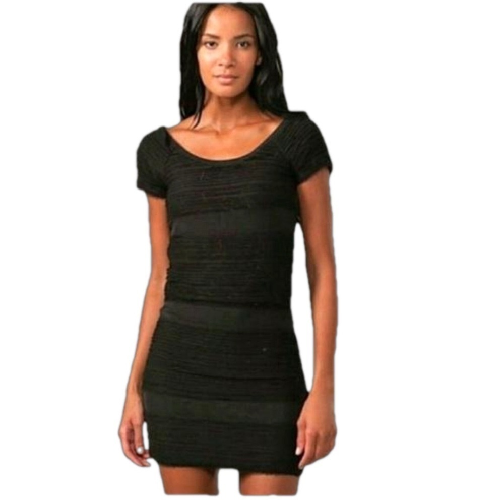 Rag & Bone Silk Raw Hem Layered Black Dress mini x small strechy